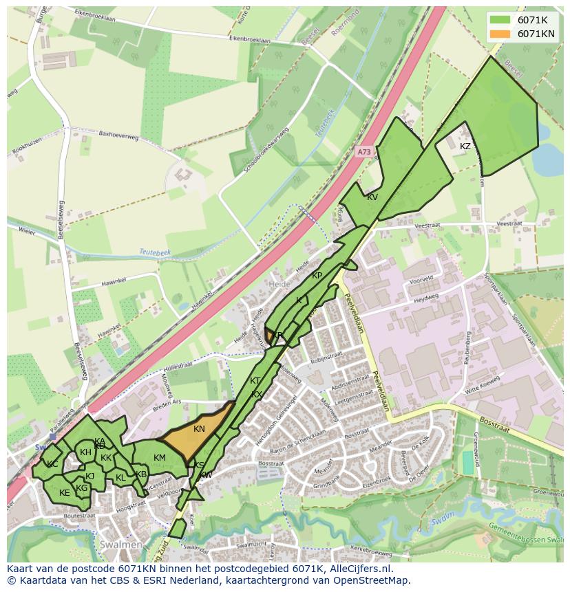 Afbeelding van het postcodegebied 6071 KN op de kaart.
