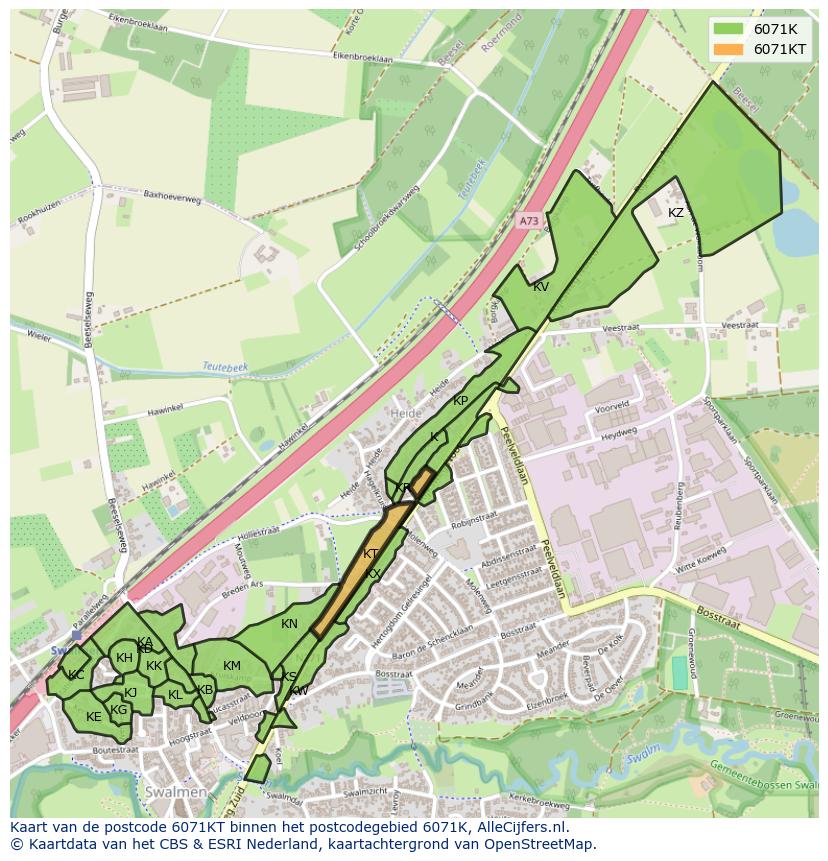 Afbeelding van het postcodegebied 6071 KT op de kaart.