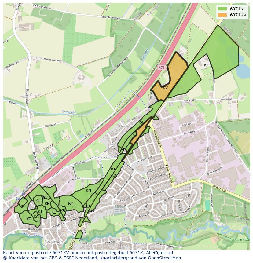 Afbeelding van het postcodegebied 6071 KV op de kaart.