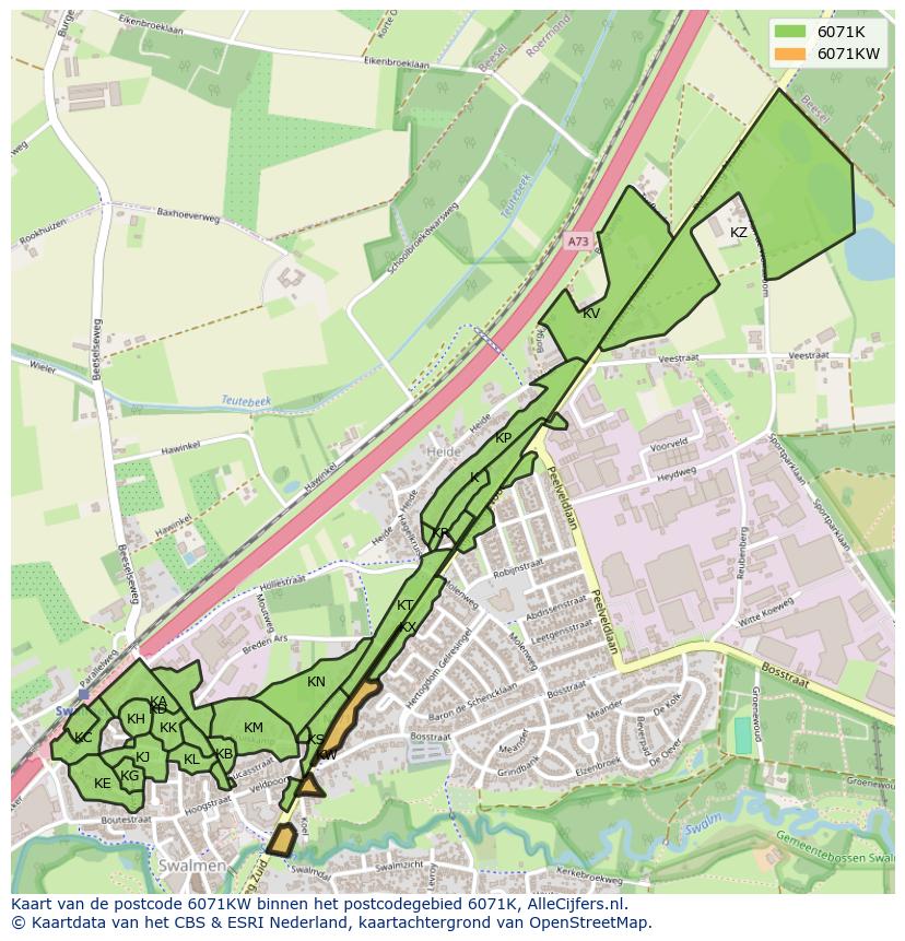Afbeelding van het postcodegebied 6071 KW op de kaart.