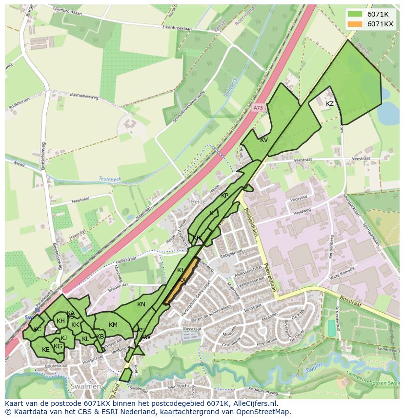 Afbeelding van het postcodegebied 6071 KX op de kaart.