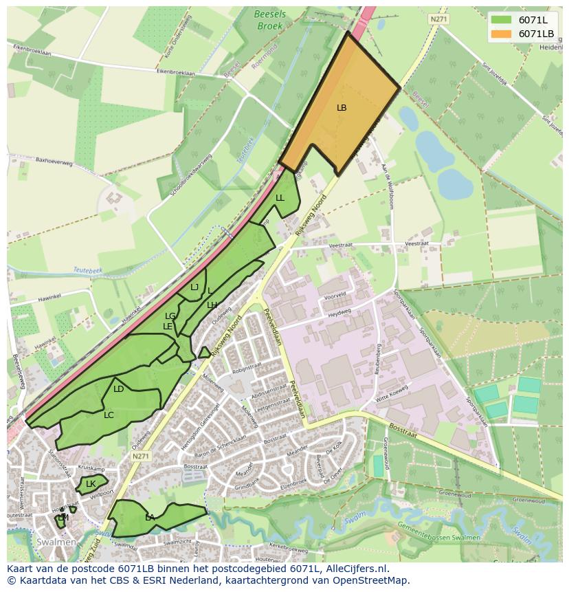 Afbeelding van het postcodegebied 6071 LB op de kaart.