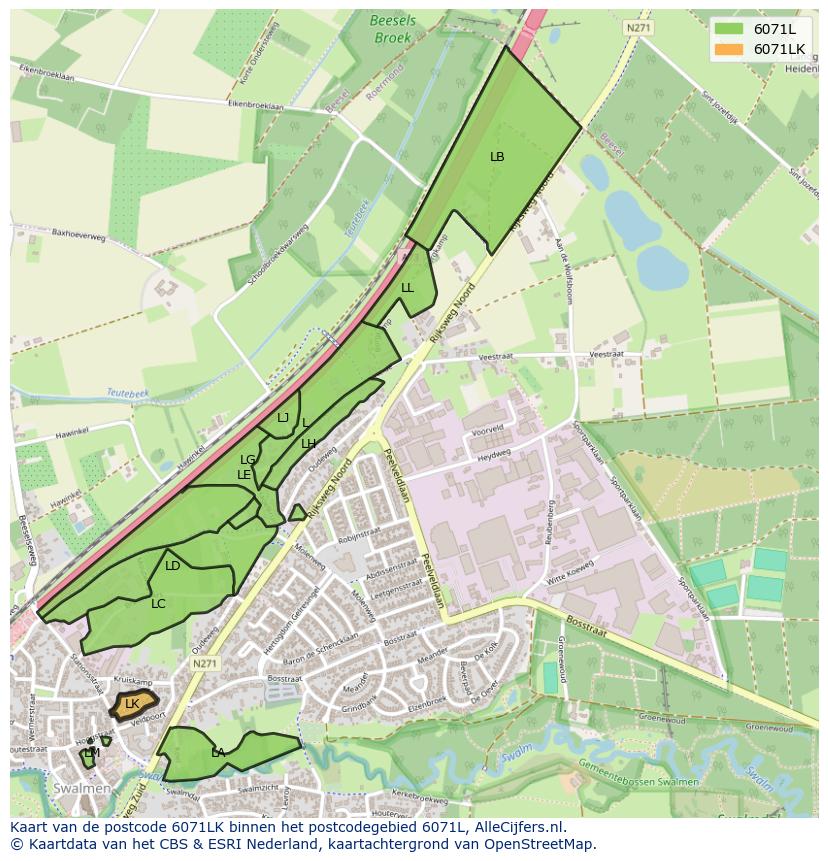 Afbeelding van het postcodegebied 6071 LK op de kaart.