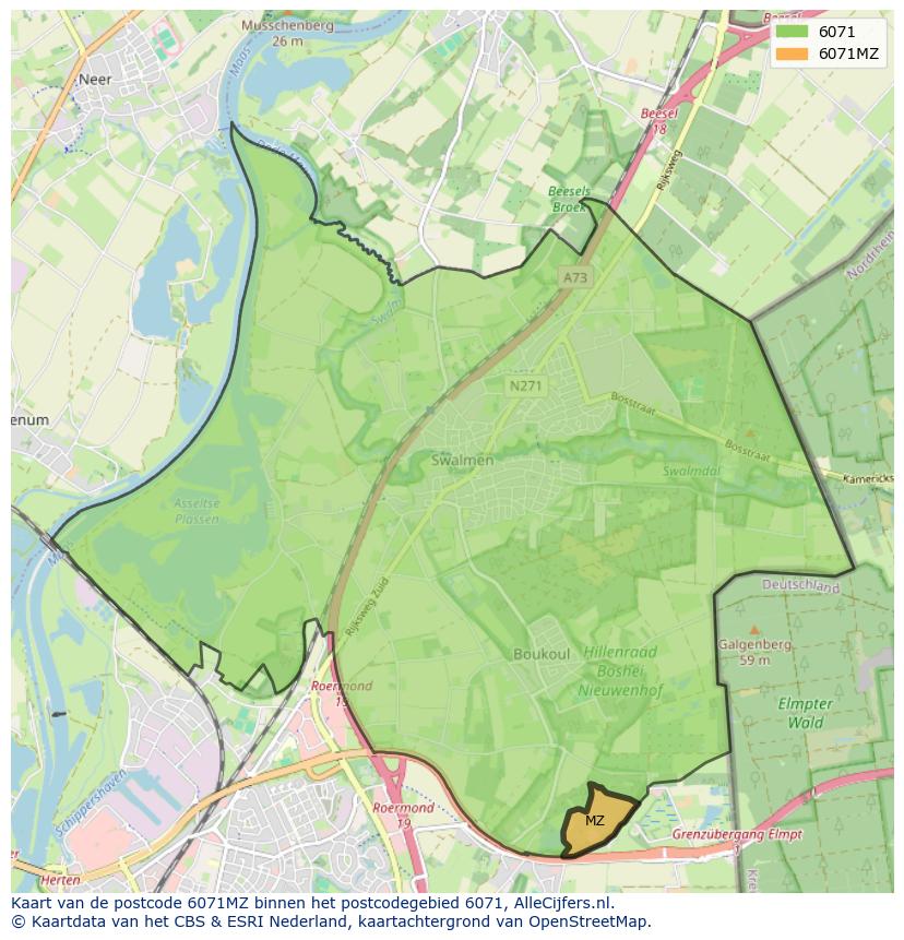 Afbeelding van het postcodegebied 6071 MZ op de kaart.