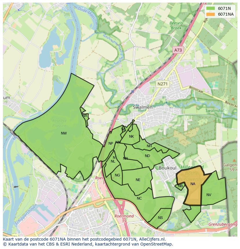 Afbeelding van het postcodegebied 6071 NA op de kaart.