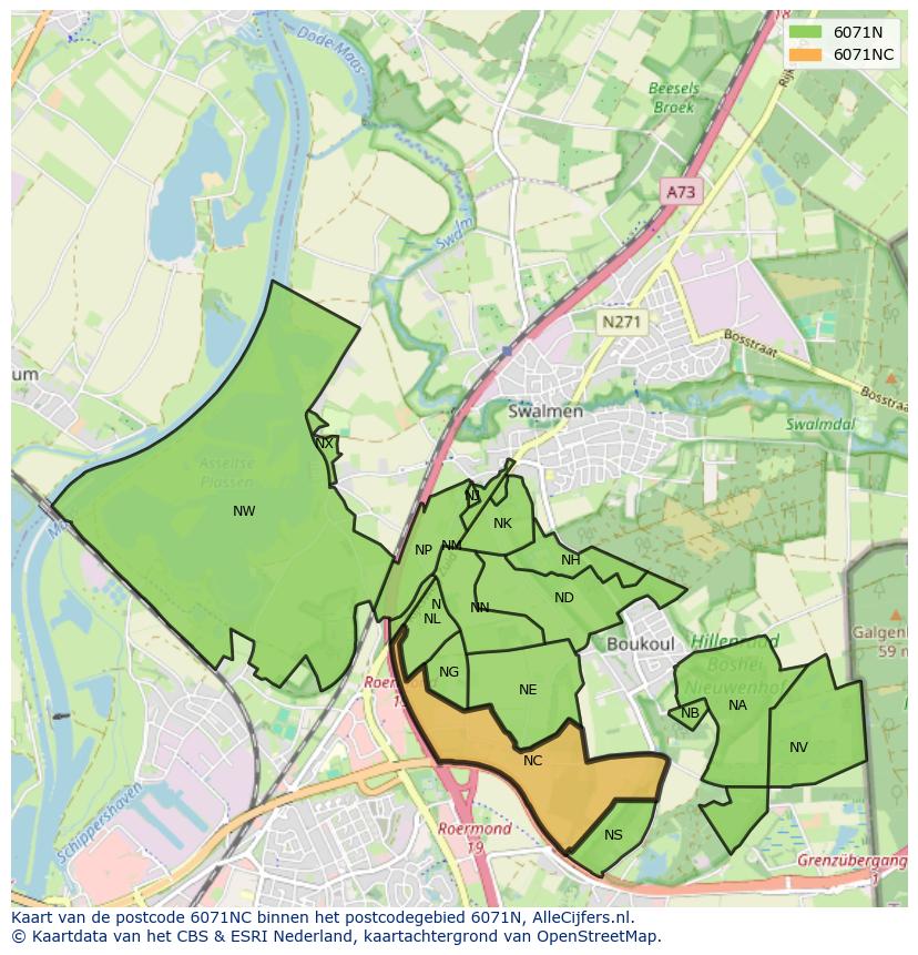 Afbeelding van het postcodegebied 6071 NC op de kaart.