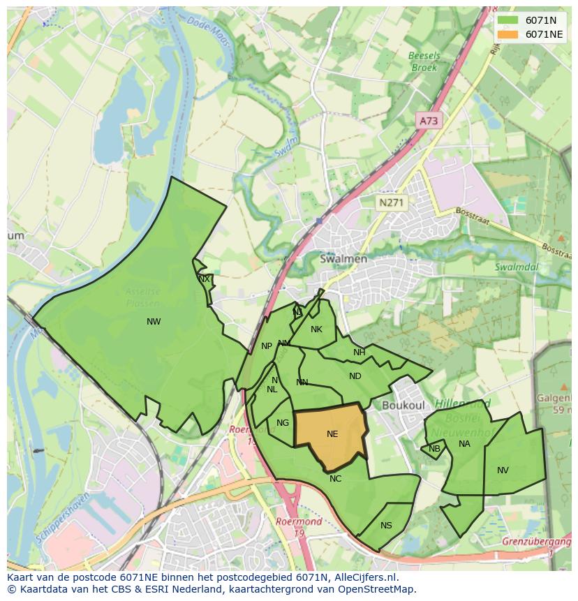 Afbeelding van het postcodegebied 6071 NE op de kaart.