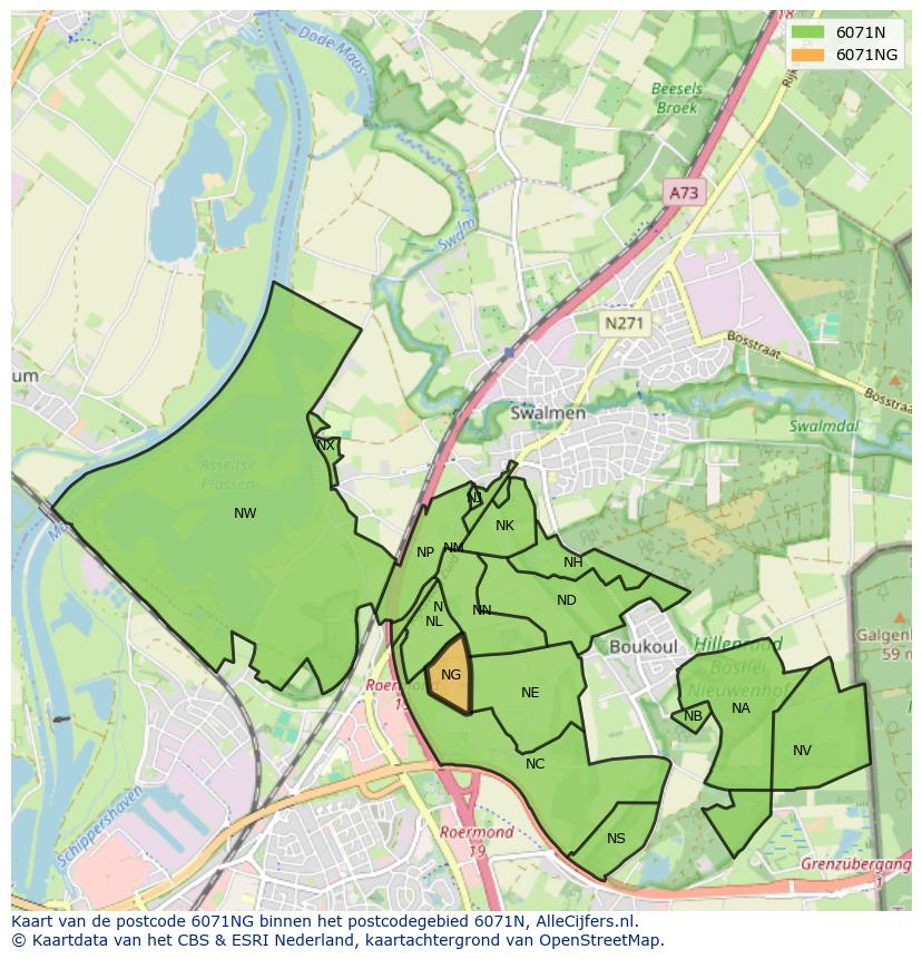 Afbeelding van het postcodegebied 6071 NG op de kaart.