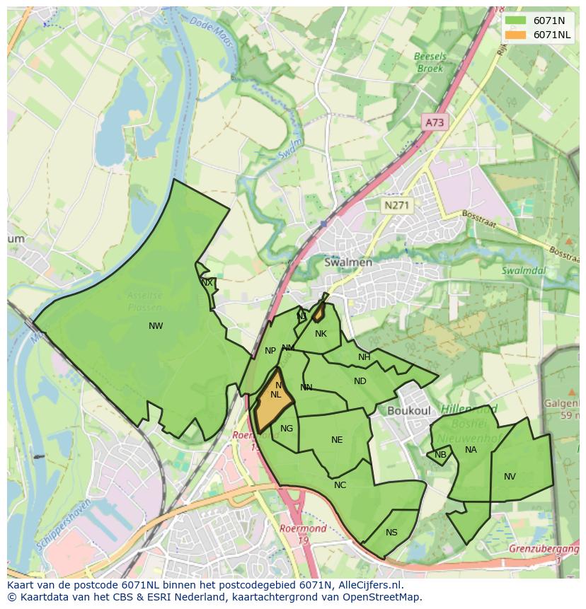 Afbeelding van het postcodegebied 6071 NL op de kaart.