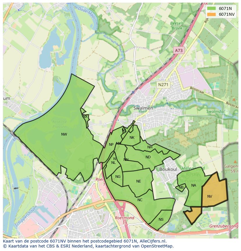 Afbeelding van het postcodegebied 6071 NV op de kaart.