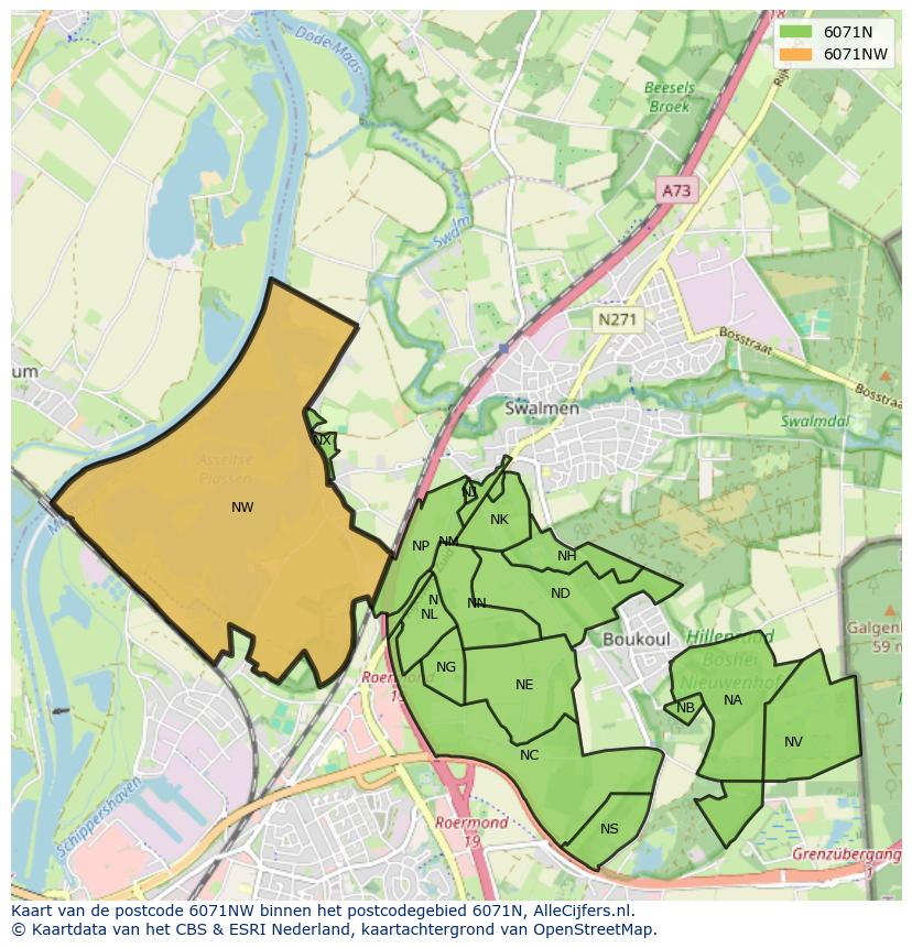 Afbeelding van het postcodegebied 6071 NW op de kaart.