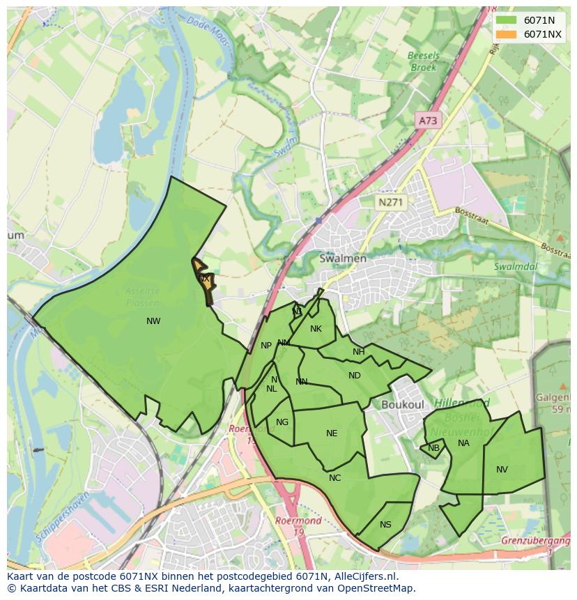 Afbeelding van het postcodegebied 6071 NX op de kaart.
