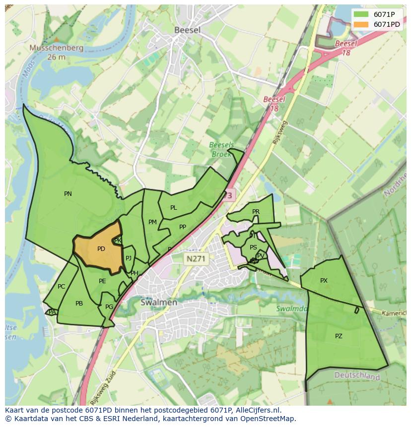 Afbeelding van het postcodegebied 6071 PD op de kaart.