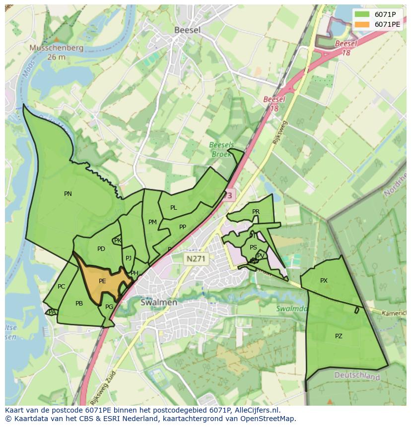 Afbeelding van het postcodegebied 6071 PE op de kaart.