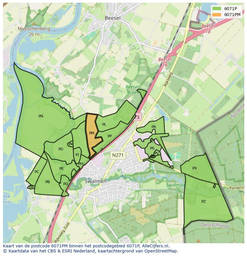 Afbeelding van het postcodegebied 6071 PM op de kaart.