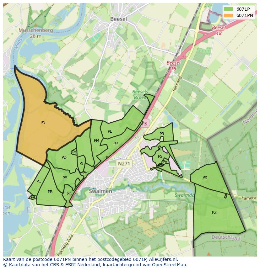 Afbeelding van het postcodegebied 6071 PN op de kaart.