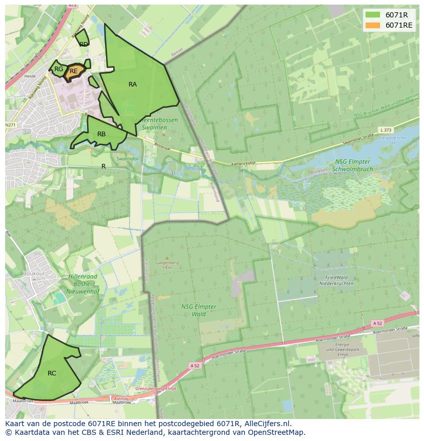 Afbeelding van het postcodegebied 6071 RE op de kaart.