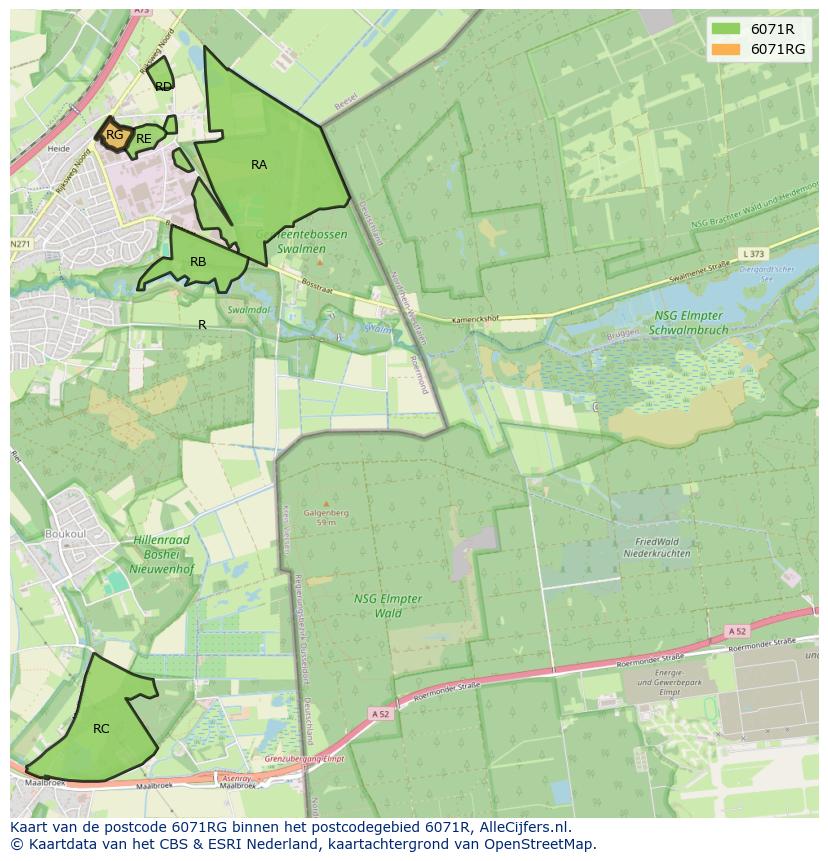 Afbeelding van het postcodegebied 6071 RG op de kaart.