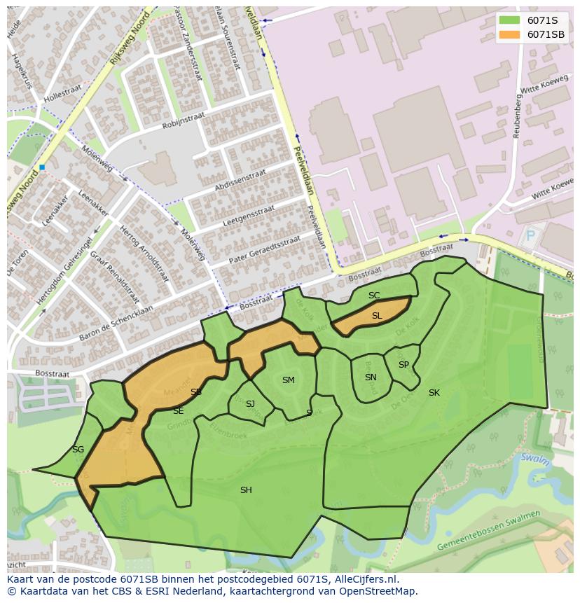Afbeelding van het postcodegebied 6071 SB op de kaart.