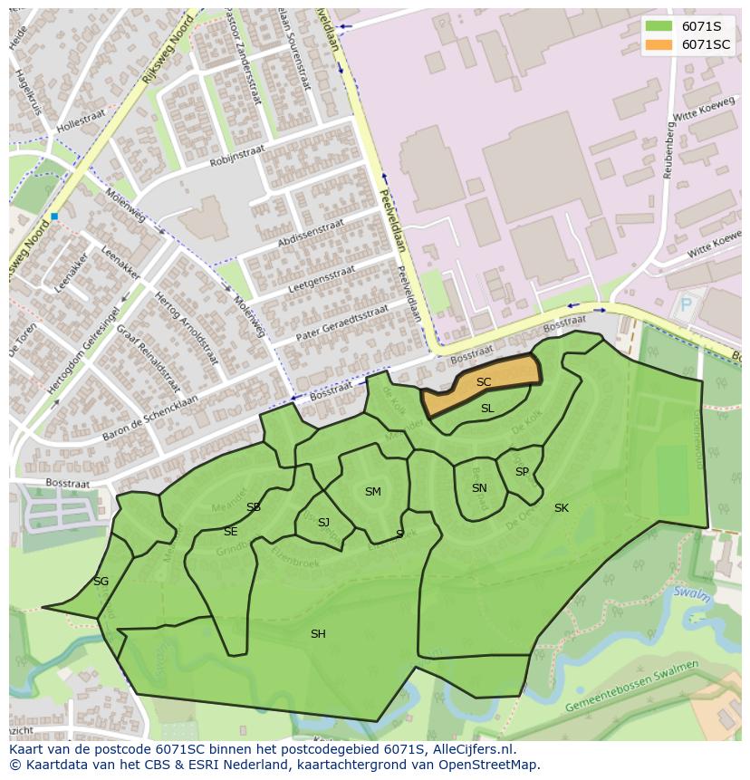 Afbeelding van het postcodegebied 6071 SC op de kaart.