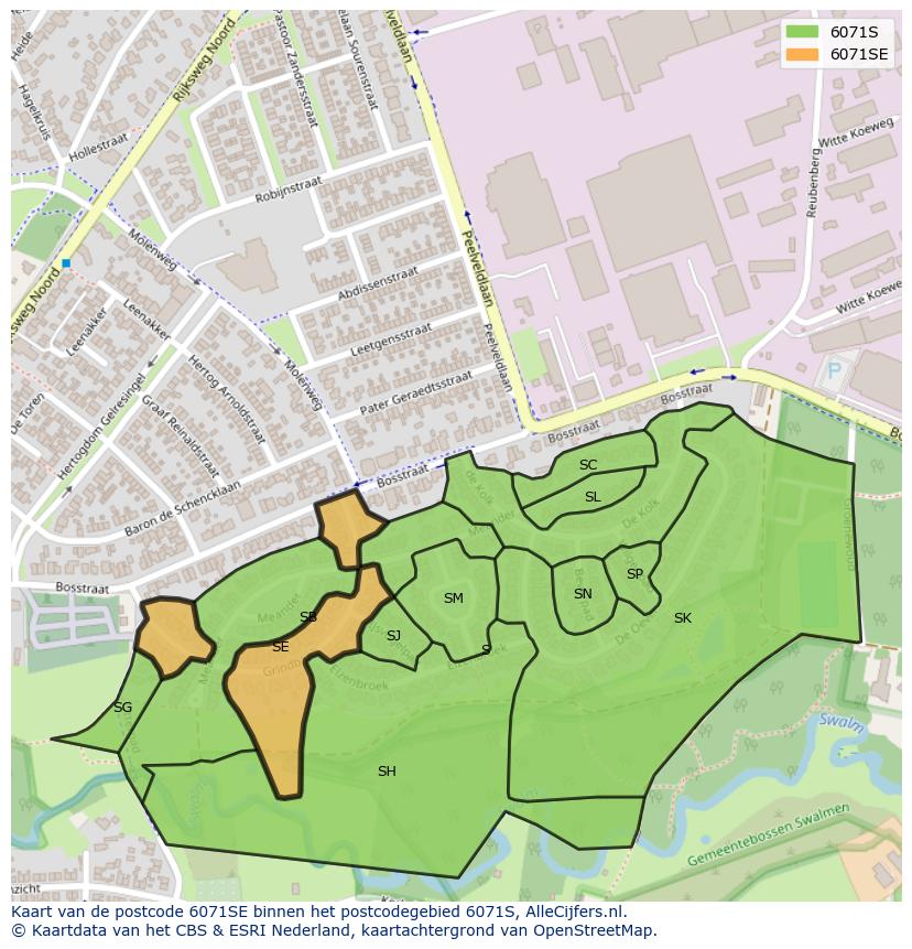 Afbeelding van het postcodegebied 6071 SE op de kaart.