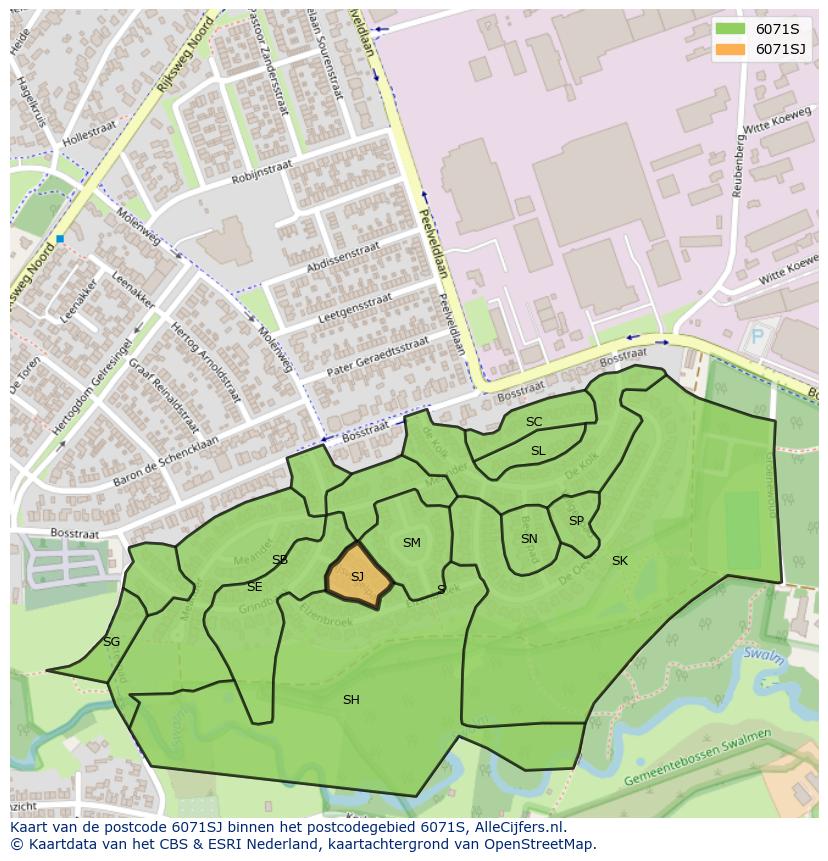 Afbeelding van het postcodegebied 6071 SJ op de kaart.