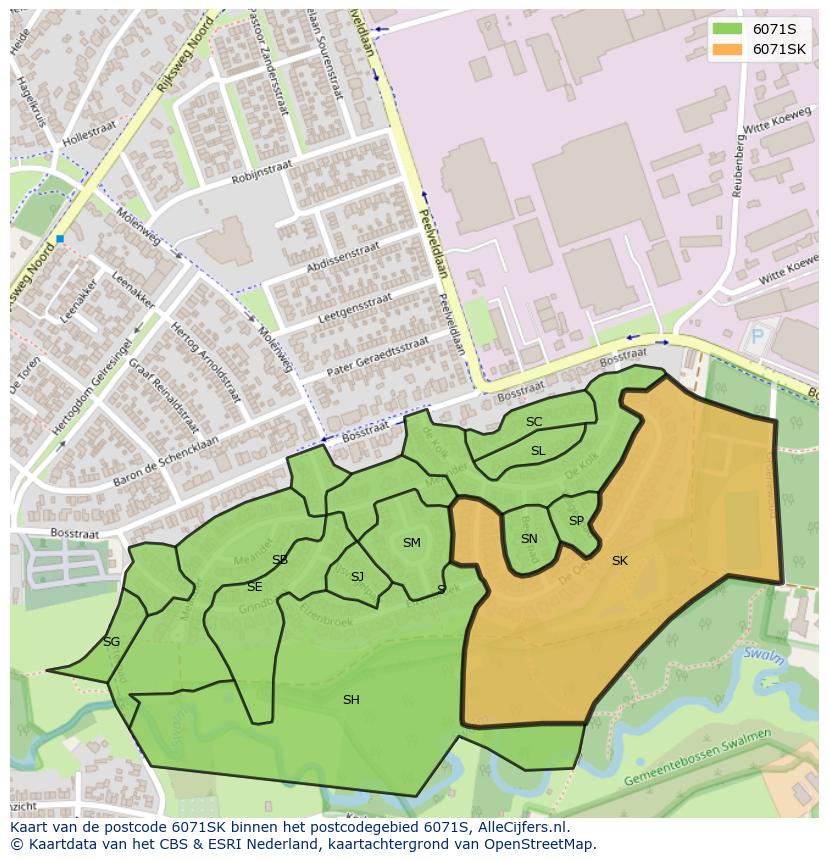 Afbeelding van het postcodegebied 6071 SK op de kaart.