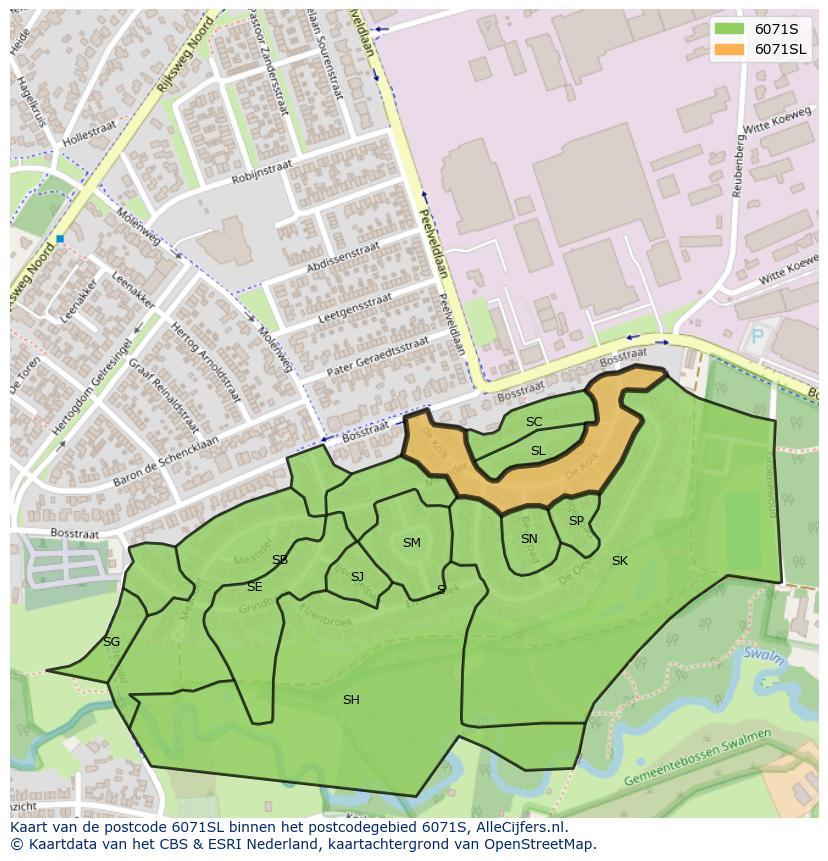 Afbeelding van het postcodegebied 6071 SL op de kaart.