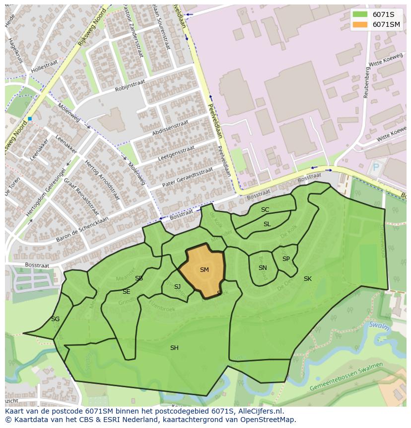 Afbeelding van het postcodegebied 6071 SM op de kaart.