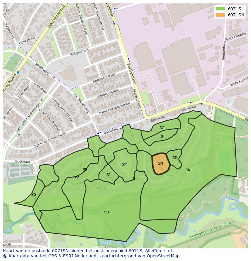 Afbeelding van het postcodegebied 6071 SN op de kaart.