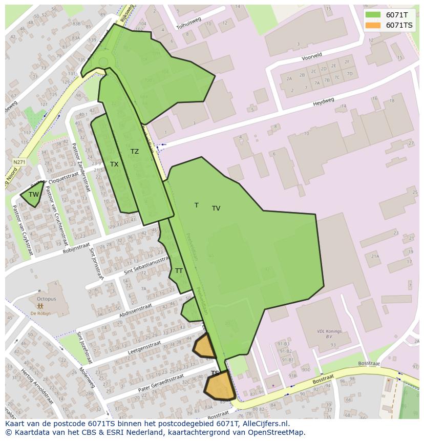 Afbeelding van het postcodegebied 6071 TS op de kaart.