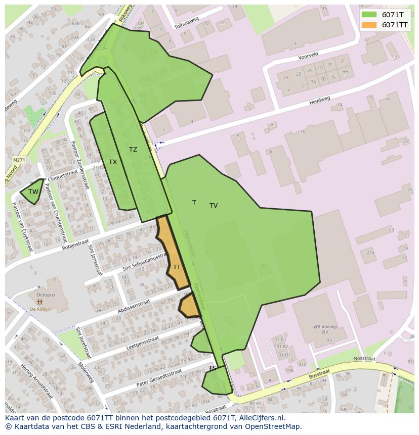 Afbeelding van het postcodegebied 6071 TT op de kaart.