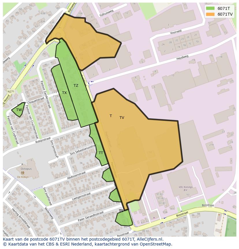 Afbeelding van het postcodegebied 6071 TV op de kaart.