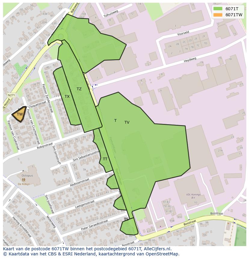 Afbeelding van het postcodegebied 6071 TW op de kaart.