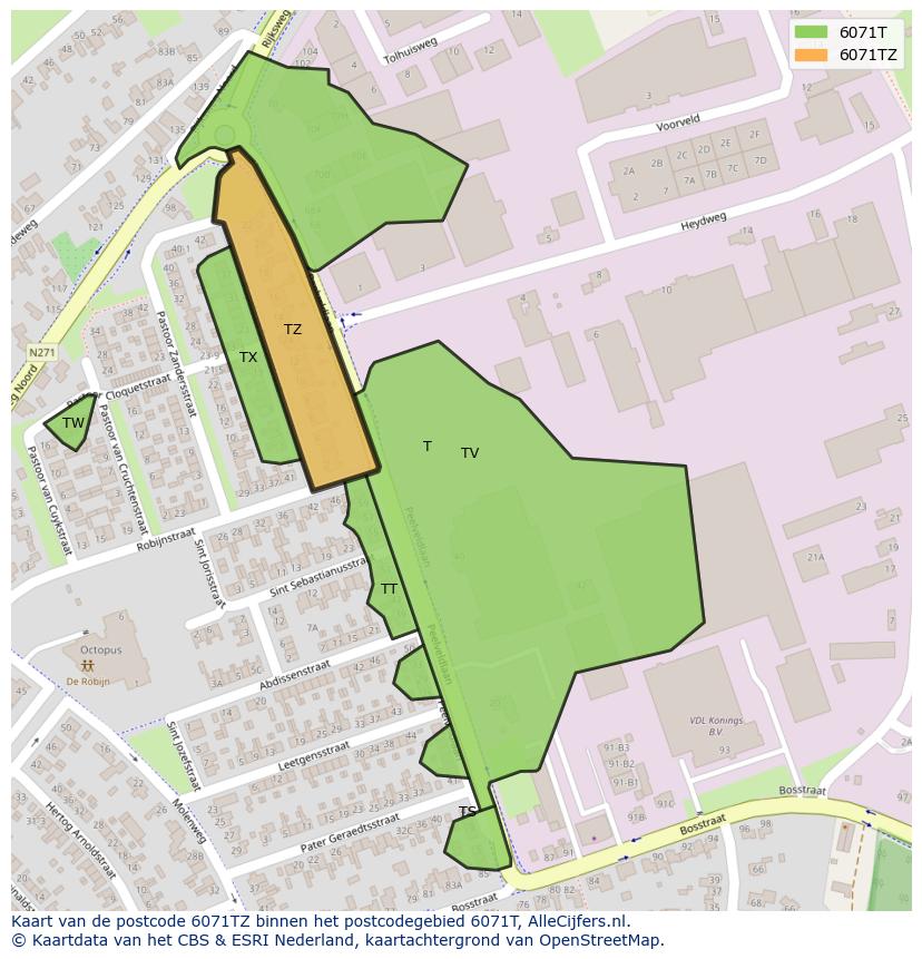 Afbeelding van het postcodegebied 6071 TZ op de kaart.