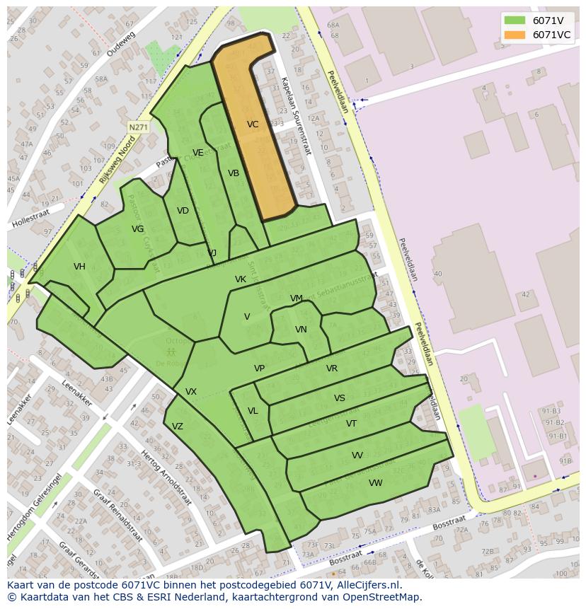 Afbeelding van het postcodegebied 6071 VC op de kaart.