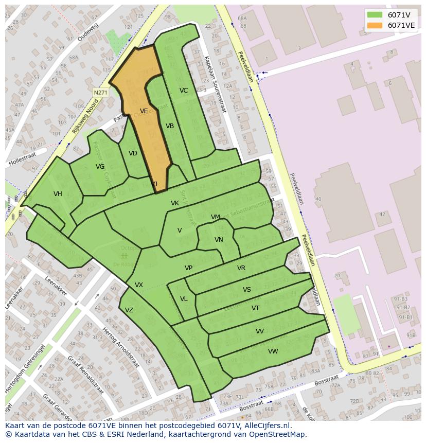 Afbeelding van het postcodegebied 6071 VE op de kaart.