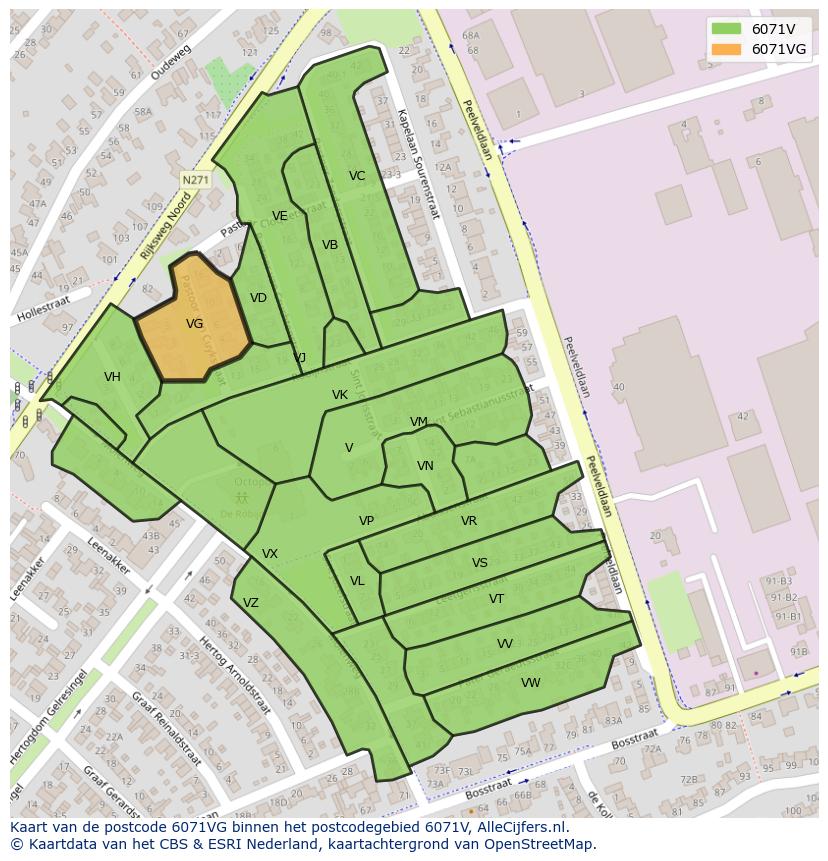 Afbeelding van het postcodegebied 6071 VG op de kaart.
