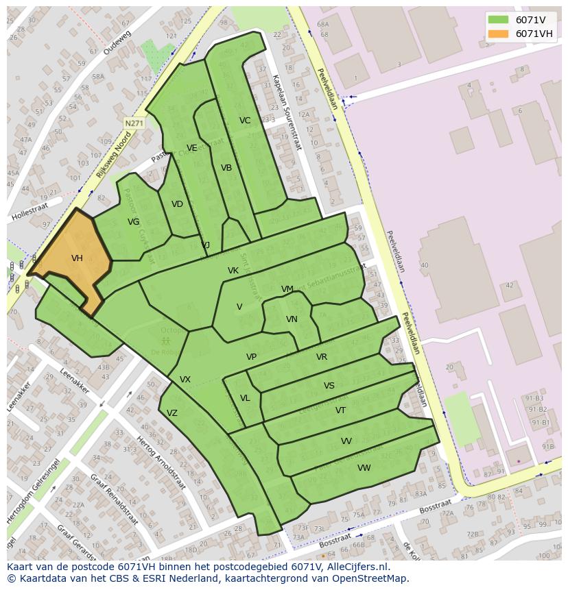 Afbeelding van het postcodegebied 6071 VH op de kaart.