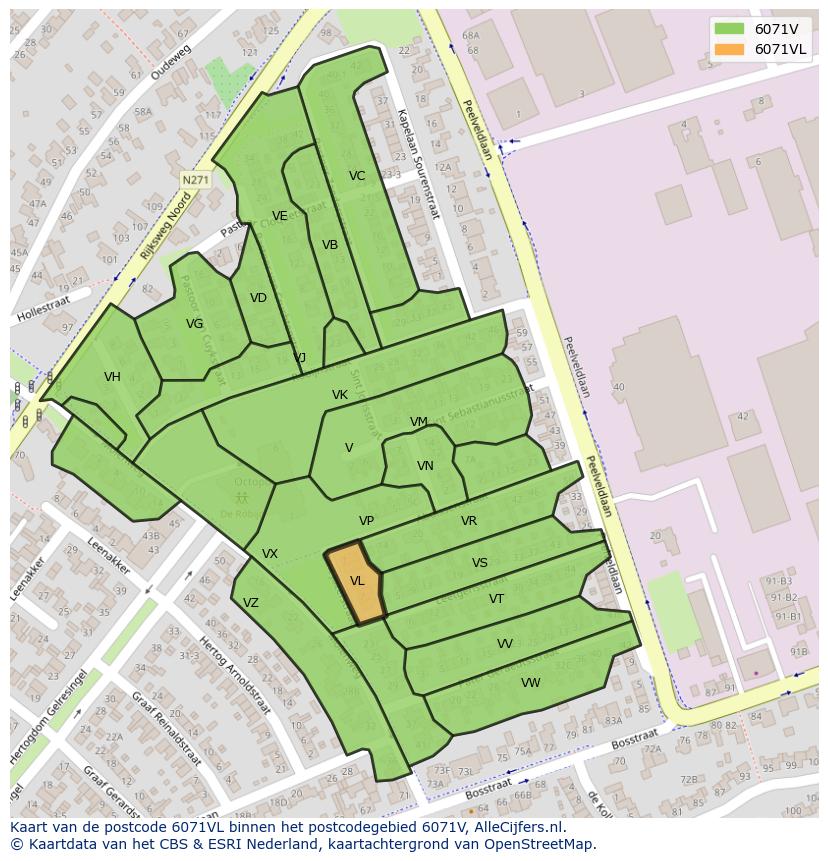 Afbeelding van het postcodegebied 6071 VL op de kaart.