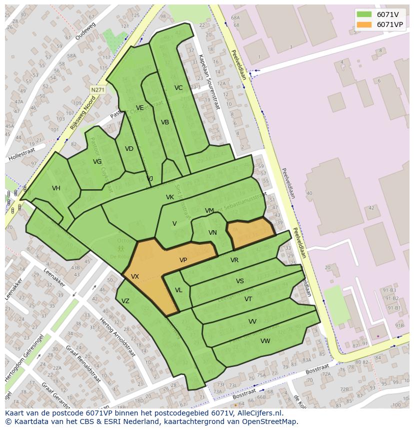 Afbeelding van het postcodegebied 6071 VP op de kaart.