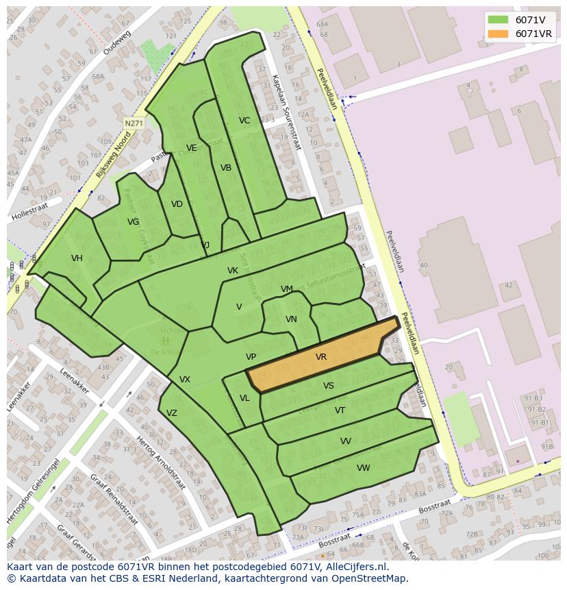 Afbeelding van het postcodegebied 6071 VR op de kaart.