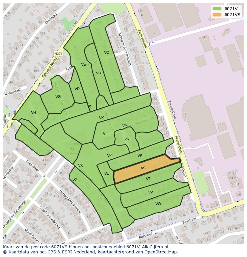 Afbeelding van het postcodegebied 6071 VS op de kaart.