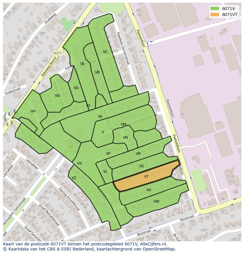 Afbeelding van het postcodegebied 6071 VT op de kaart.