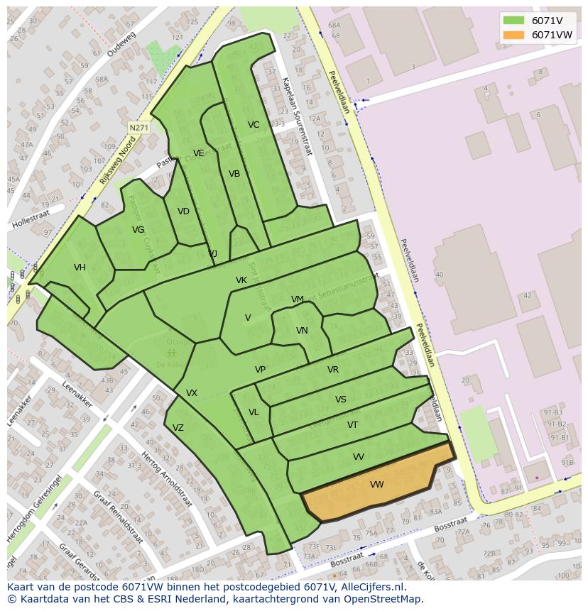 Afbeelding van het postcodegebied 6071 VW op de kaart.