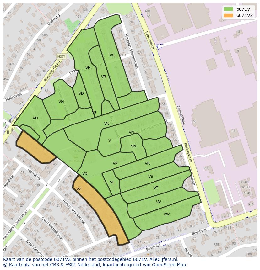 Afbeelding van het postcodegebied 6071 VZ op de kaart.