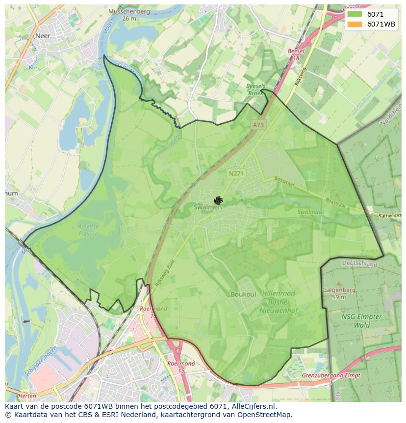 Afbeelding van het postcodegebied 6071 WB op de kaart.