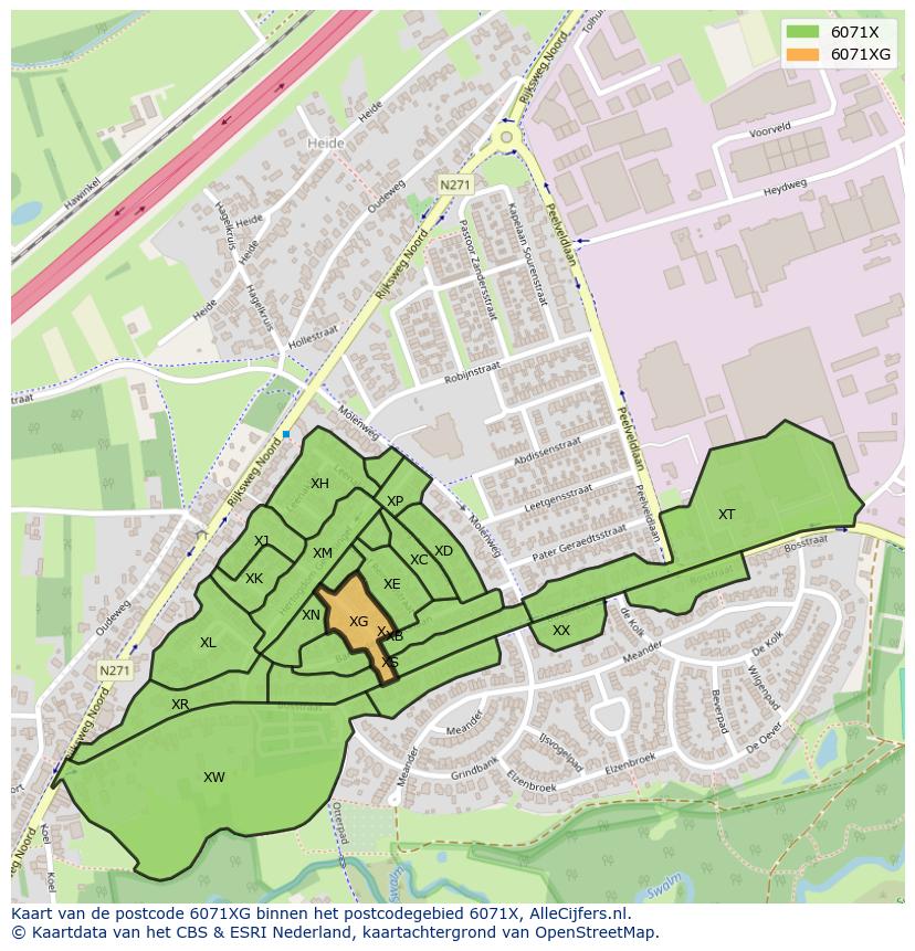 Afbeelding van het postcodegebied 6071 XG op de kaart.