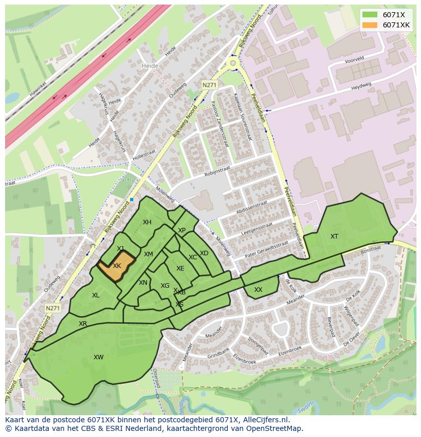 Afbeelding van het postcodegebied 6071 XK op de kaart.