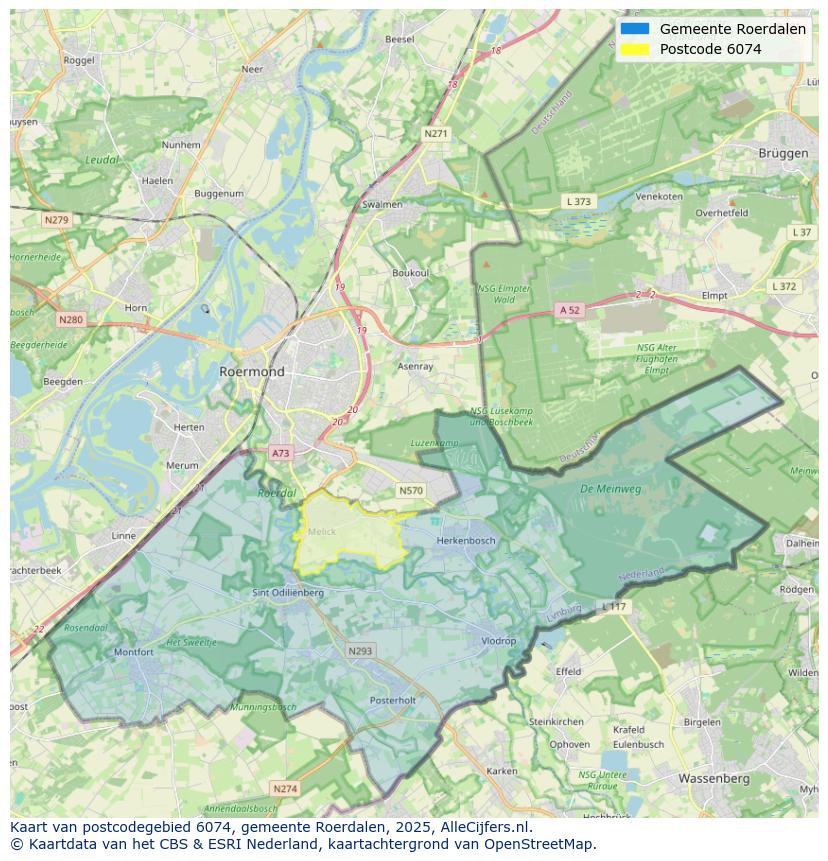 Afbeelding van het postcodegebied 6074 op de kaart.